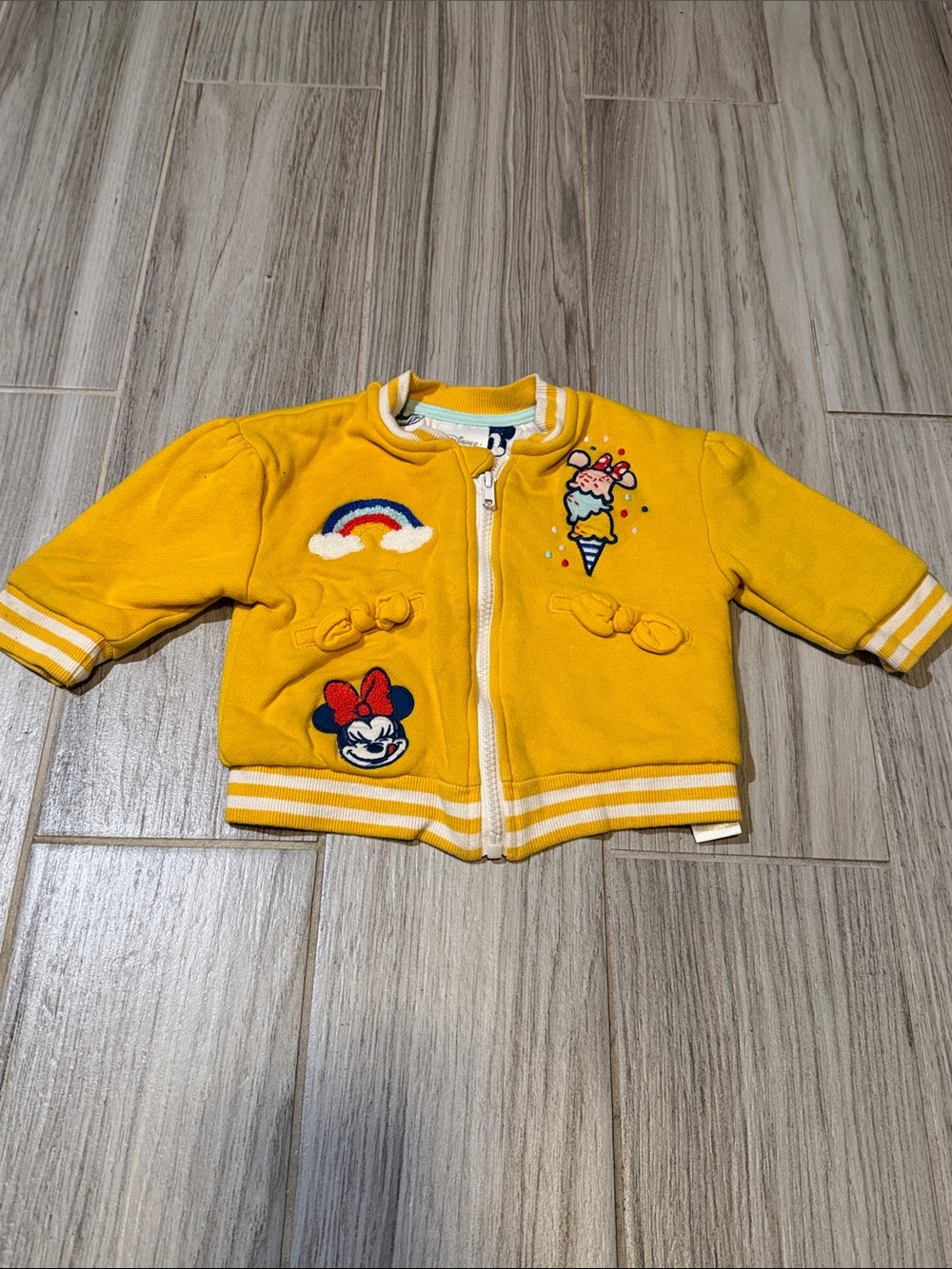 Disney Yellow Minnie Mouse Zip Hoodie with Ice Cream & Rainbow Patches